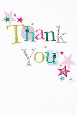 This thank you card encapsulates a delight unique to Mottingham, with jubilant lettering and an inviting design that mirrors the area's friendly character. The words 'Thank You' are stitched across the front, every letter a tapestry of bright hues-lime, raspberry, soft blue-layered with subtle patterns that feel both festive and personal, much like the colourful displays at Elmstead Woods or the local library events. Stars in rich magenta, teal, and glimmering gold scatter intentionally, resembling confetti lingering after community celebrations on Grove Park Road. There's an appealing texture to the card, with glints of silver catching in the ambient light, hinting at the enjoyment reminiscent of handling a handcrafted bouquet. The background-pure white and pristine-serves as an elegant backdrop, allowing each flourish to shine clearly. It's effortless to picture this cheerful card alongside a bright delivery from our local shop, bringing a sense of reassurance and genuine gratitude to every recipient. The design speaks to the careful creativity of Mottingham's florists-thoughtful, artistic, and always attentive to the community's moments of appreciation.