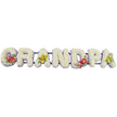 A serene yet striking floral display spells out "GRANDPA" in large, three-dimensional capital letters, arranged in a horizontal line ideal for a funeral or memorial setting. The letters are firm and well-defined, each one entirely covered with small white chrysanthemums. The flowers are packed closely together so that they form a dense, cushion-like surface, giving the impression of softness and purity while also looking robust enough to travel from a Mottingham florist's studio to a local church or crematorium. Along the bottom of each letter runs a slender strip of light lavender ribbon, just visible beneath the blooms and adding a cool, pastel outline that enhances the shape without taking attention from the crisp white petals. Dark green bars connect the letters from behind, providing the necessary strength to keep the tribute perfectly aligned. Four accent sprays of flowers punctuate the design with colour and meaning. On the "G," deep red anthuriums with glossy, heart-shaped petals and bright central spadices are nestled in rich green foliage, creating an immediate focal point. The first "A" bears soft yellow-green orchids, their elegant, open blooms suggesting quiet grace and remembrance. The "D" repeats the vivid red anthurium spray, balancing the left side of the tribute, while the last "A" again features yellow-green orchids and foliage. Together, these contrasting elements transform the simple white lettering into a deeply personal farewell piece, expressing the love, respect, and gratitude that family and friends in Mottingham may feel as they say goodbye to a much-loved grandfather.